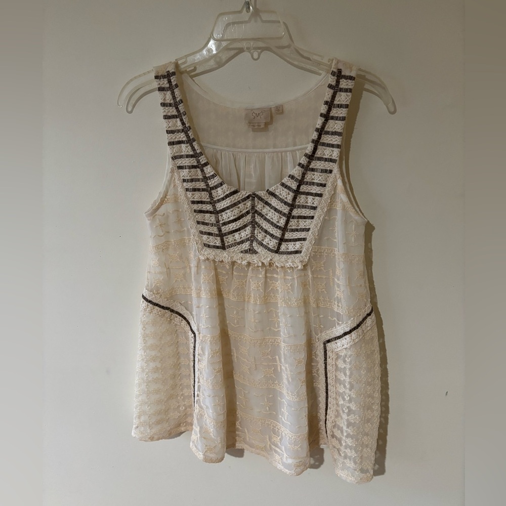 VANESSA VIRGINIA for ANTHROPOLOGIE ivory LACE beaded & crochet TANK small WHITE